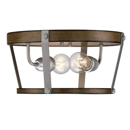 Westinghouse Fixture Ceiling LED Flush-Mount 60W 2-Light Elway 13.75In Barnwood Glassvnz Stl 6126200